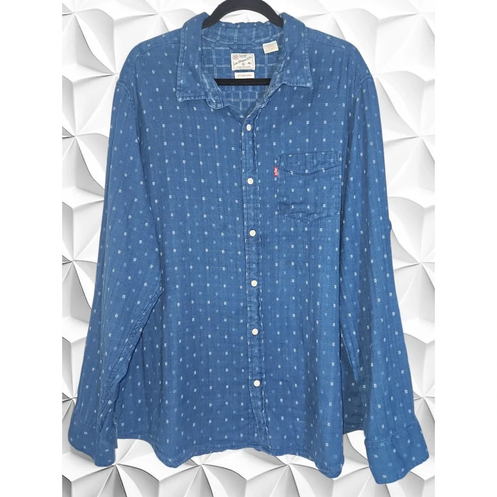 Levi Strauss & Co Mens 2XL Blue Sunset One Pocket Geometric Button Down Shirt